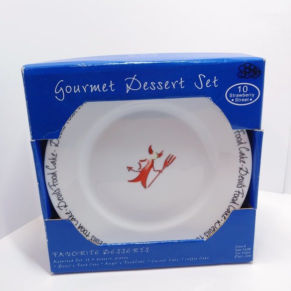 Gourmet Dessert Set 4 Plate 10 Strawberry Street - Picture 1 of 9